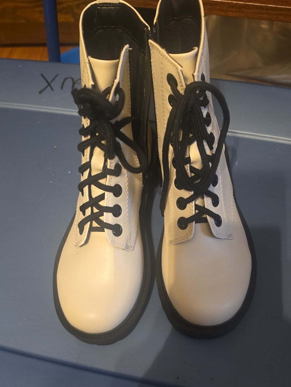 Soda Cream Lace-Up Combat Boots with Black Laces